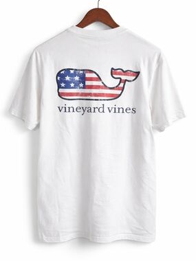 Vineyard Vines Men's White American Flag Whale T-Shirt
